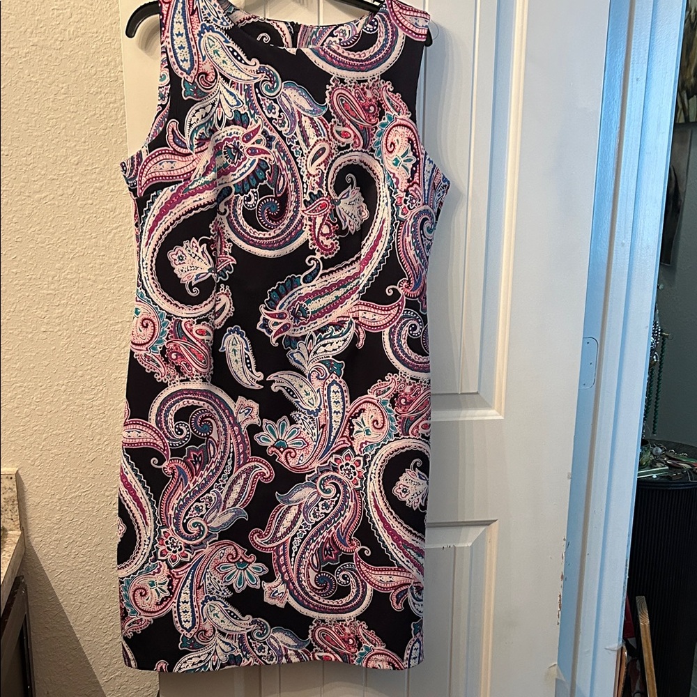 Shelby & Palmer Black Paisley Dress with Pink and Teal Accents Cool Summer Dress